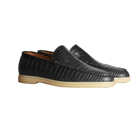 black crocodile loafer shoesside