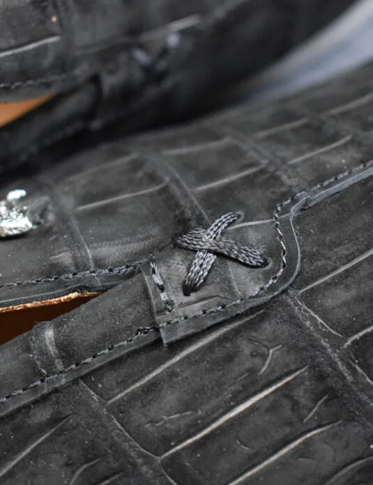Black Nubuck Crocodile Loafers