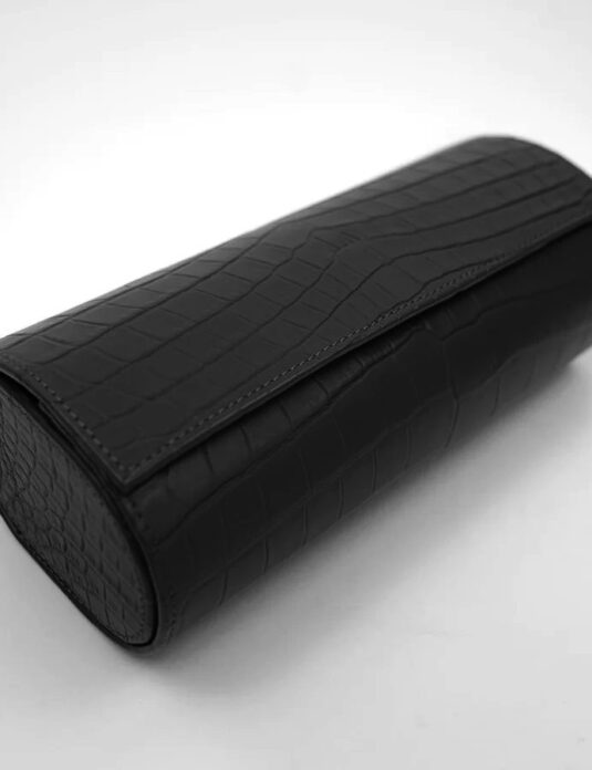 black crocodile watch roll closed