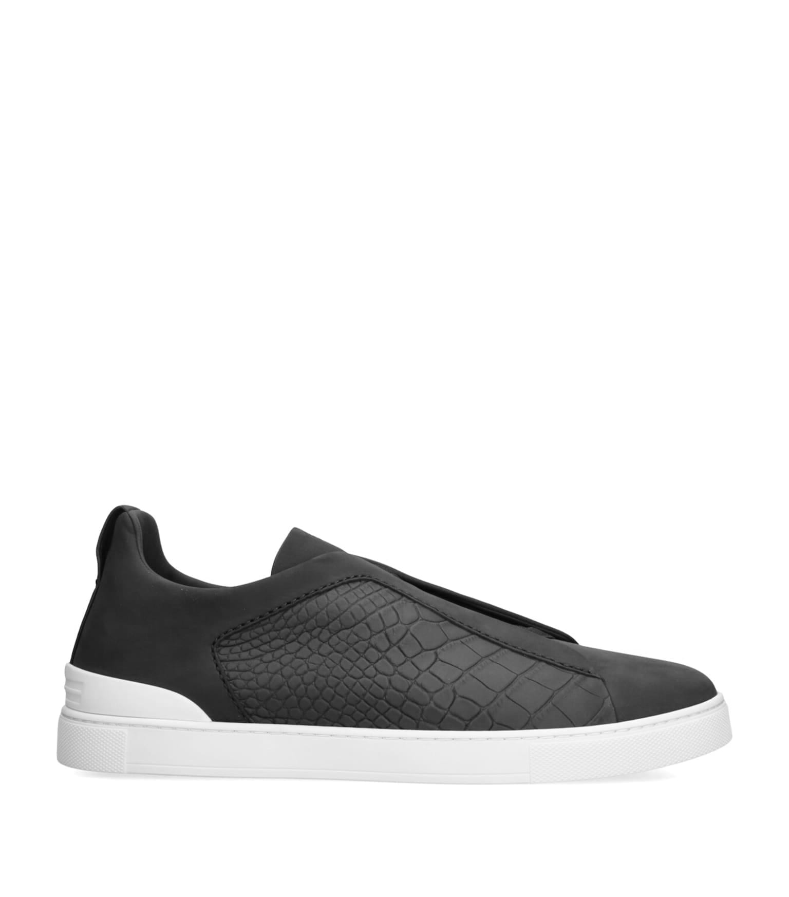 black crocodile zegna triple stitch sneakers black crocodile zegna triple stitch sneakers