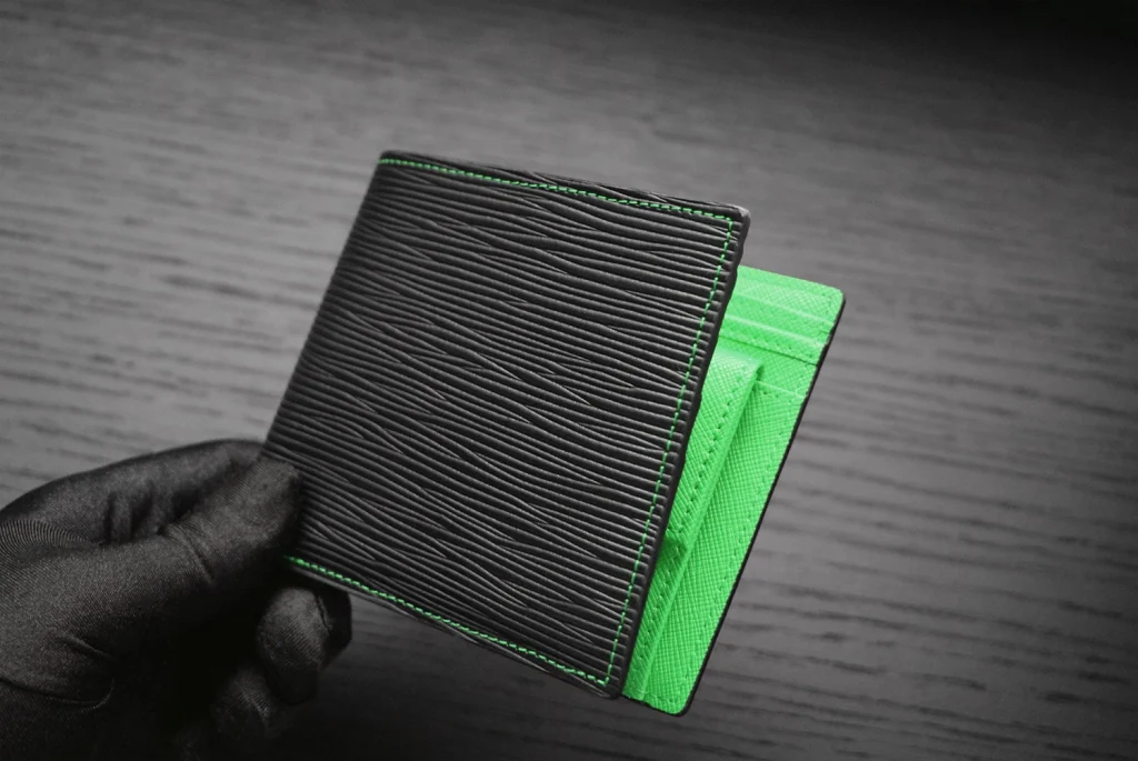 black epi leather wallet green