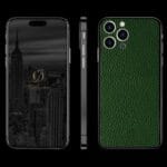 black iphone 14 pro green leather