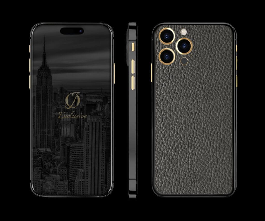 black iphone 14 pro grey leather