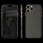 black iphone 14 pro grey leather