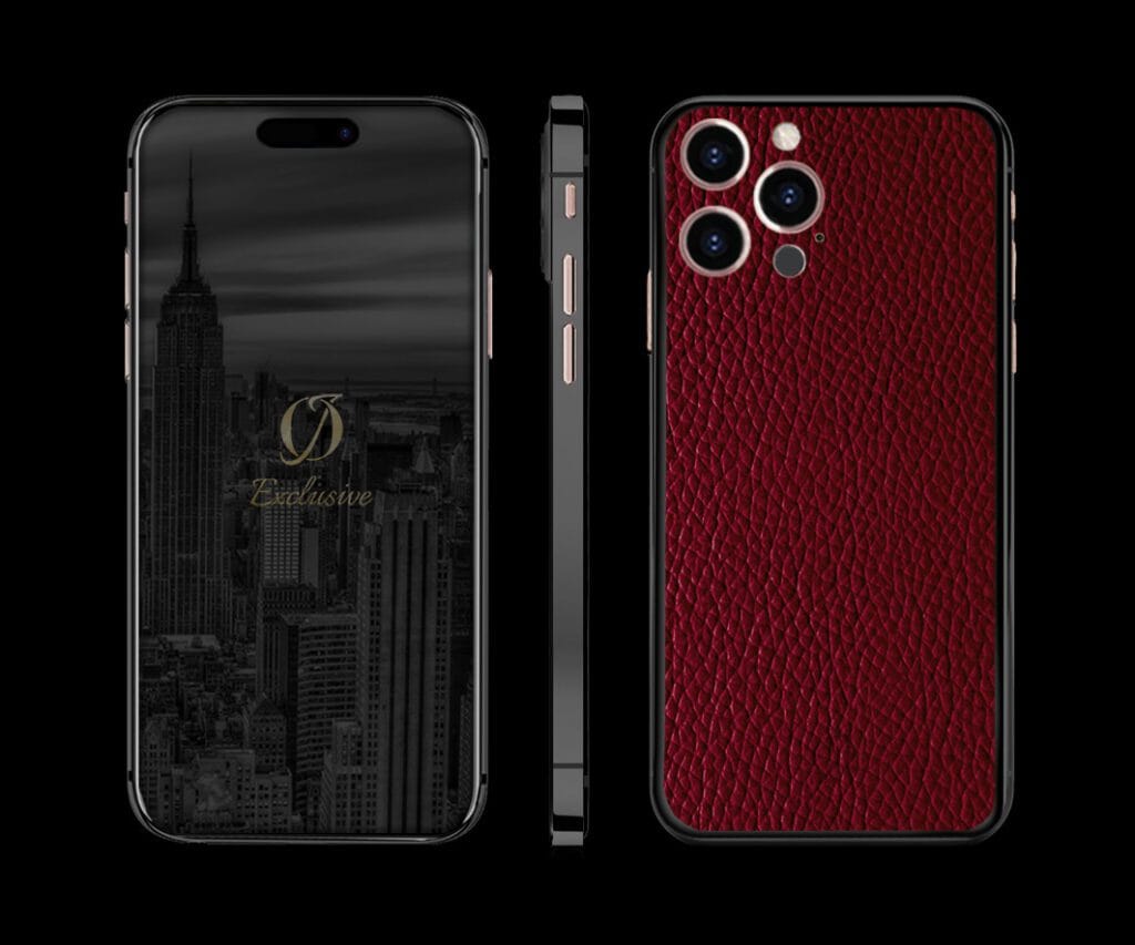 black iphone 14 pro red leather