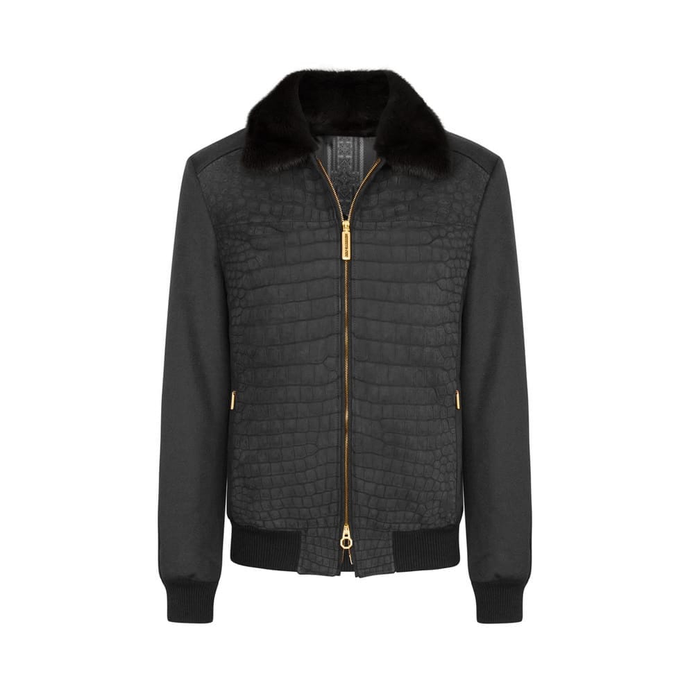 black nubuck crocodile black mink collar
