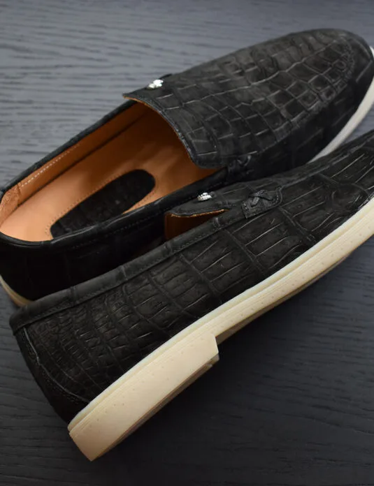 Black Nubuck Crocodile Loafers