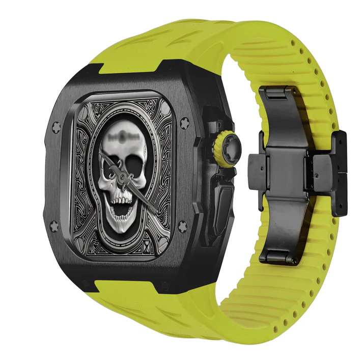 funda de titanio negro para apple watch ultra con correa verde