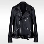 chaqueta de cuero para mujeres negra con estampado de cocodrilo