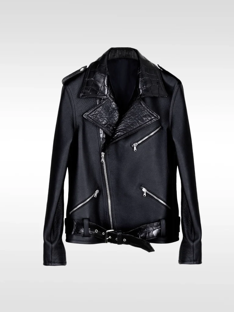 black crocodile women leather jacket