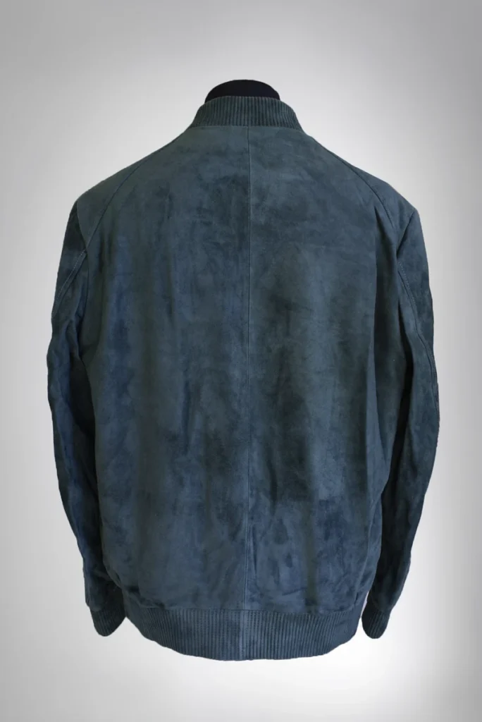 蓝色磨砂鳄鱼皮绒面革皮夹克背面