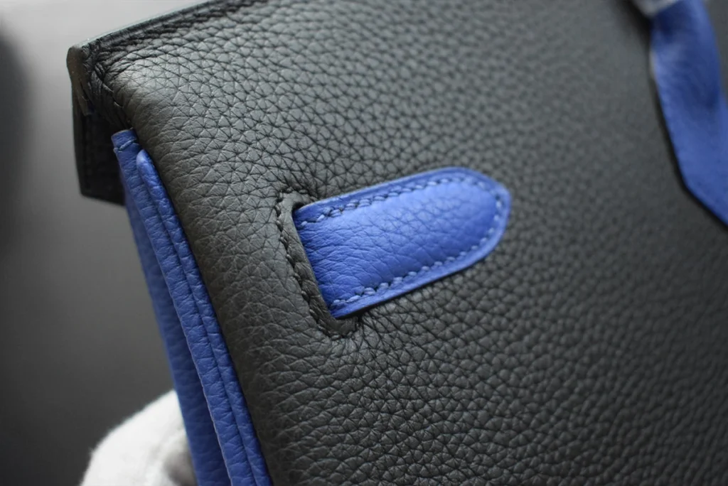 blue black togo leather handbag birkin 40cm close