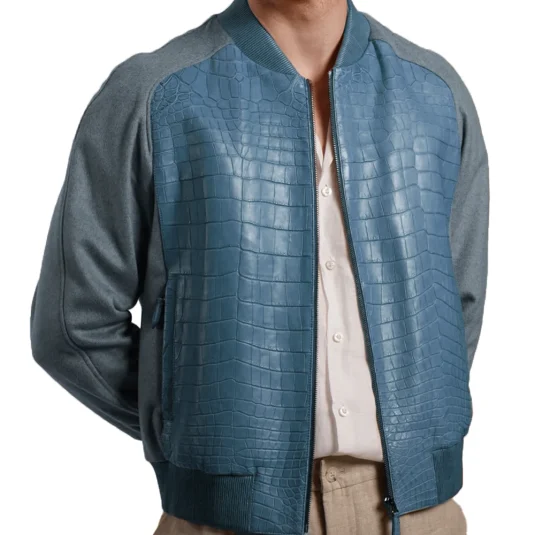 blue cashmere crocodile jacket