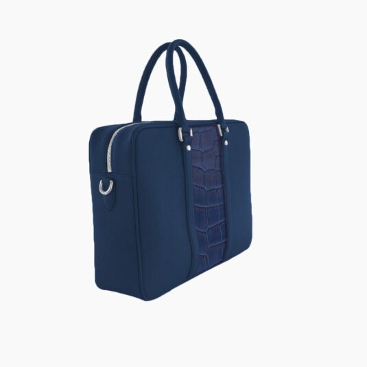 blue leather briefcase with crocodile