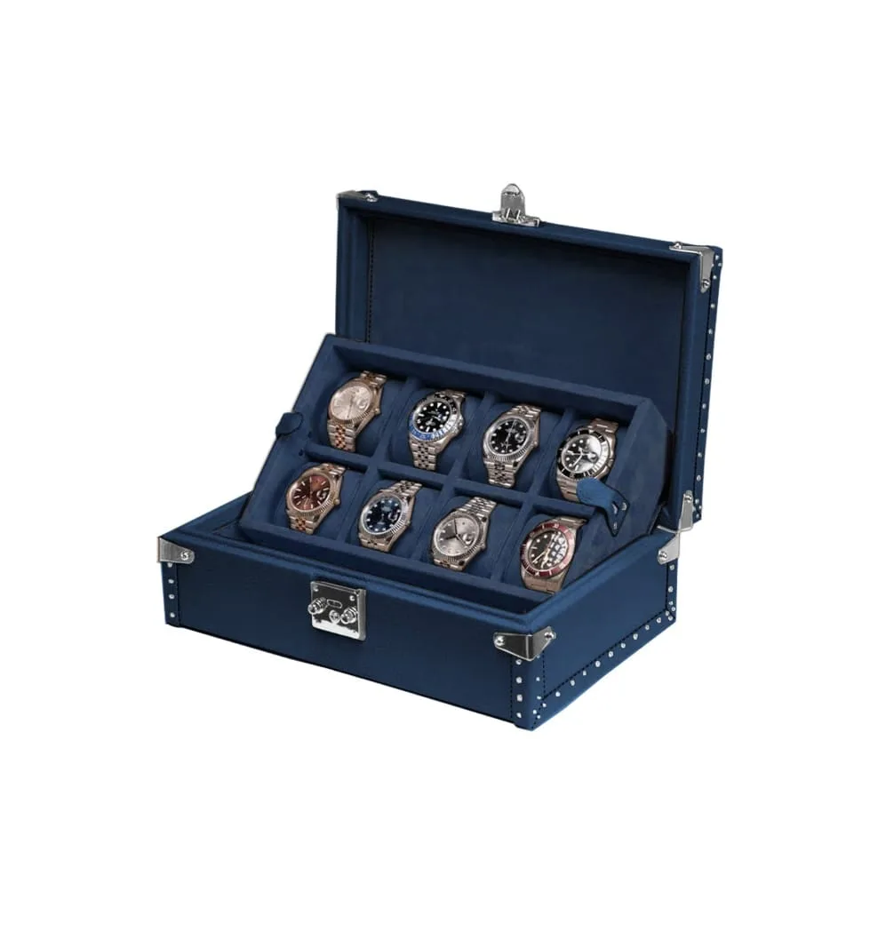 blue leather watch box