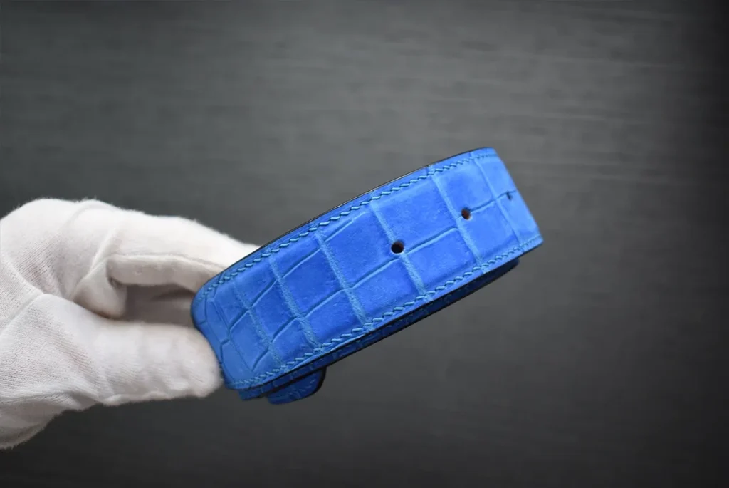 blue nubuck crocodile belt 1
