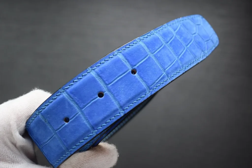 blue nubuck crocodile belt