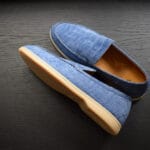 蓝色绒面鳄鱼懒人鞋