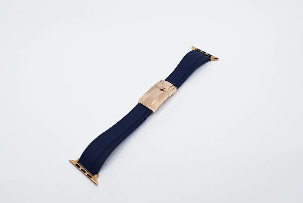 Cinturino Rolex blu per Apple Watch con fronte rosa