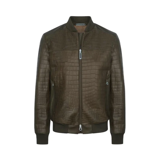 brown crocodile leather jacket leather sleeves