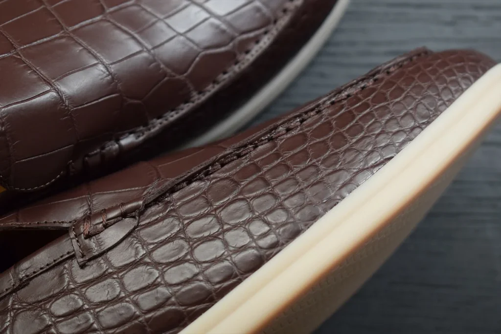 brown crocodile loafer shoes