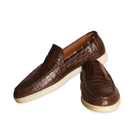 Brown Crocodile Summer Walk Shoes Loafer
