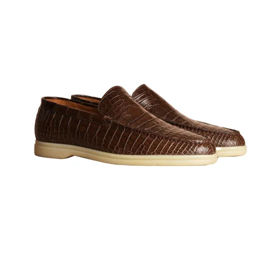 brown crocodile loafer shoes side