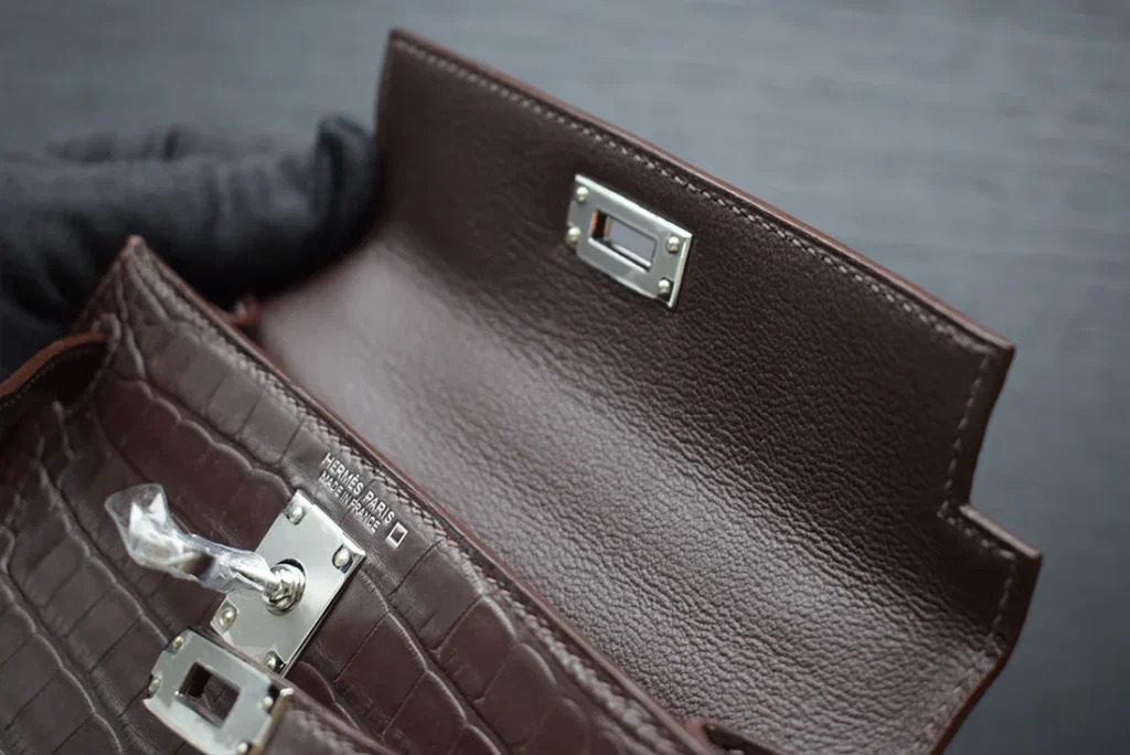 mini kelly coccodrillo marrone 20 cm interno