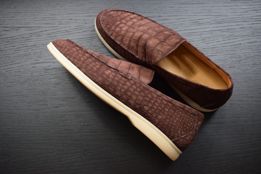 Brown Nubuck Crocodile Loafers