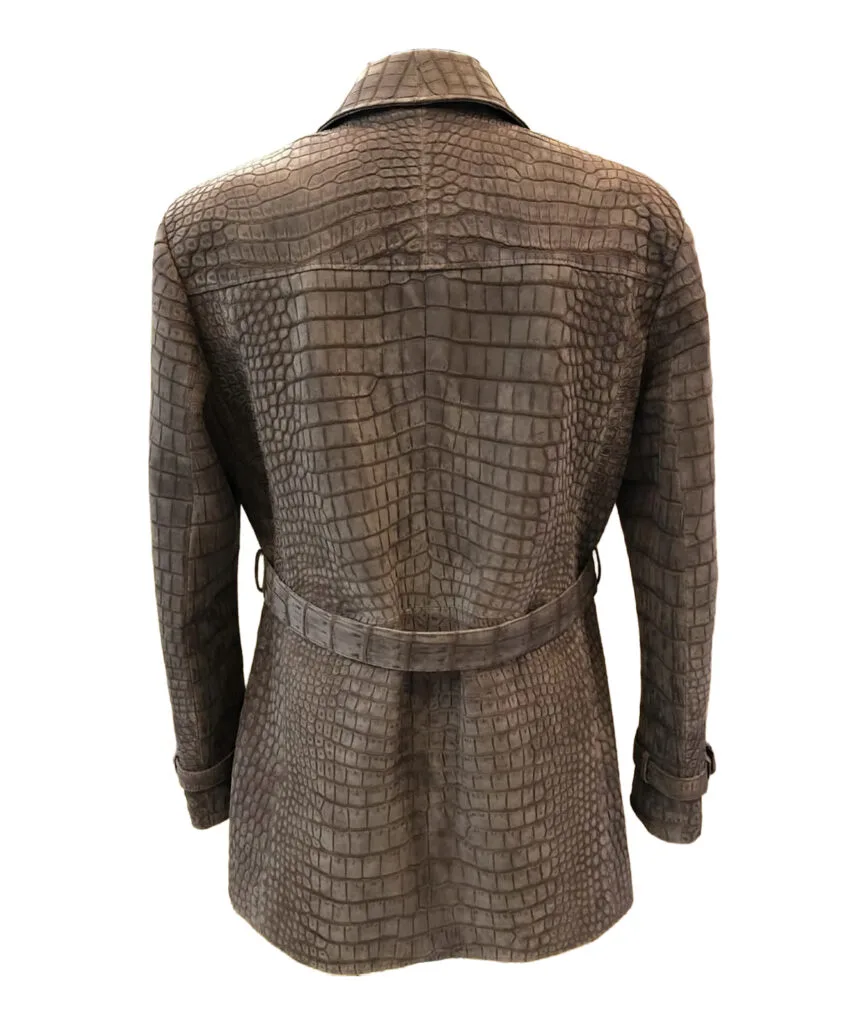 brown nubuck crocodile rain coat back