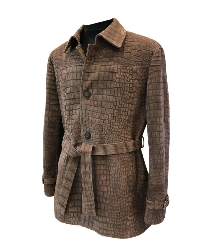 brown nubuck crocodile rain coat side