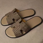 Blue nubuck crocodile sandals