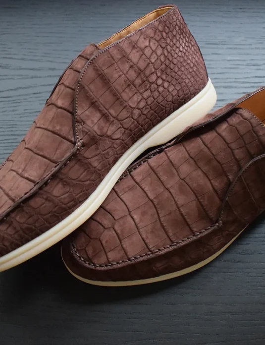 Brown nubuck crocodile open walk shoes