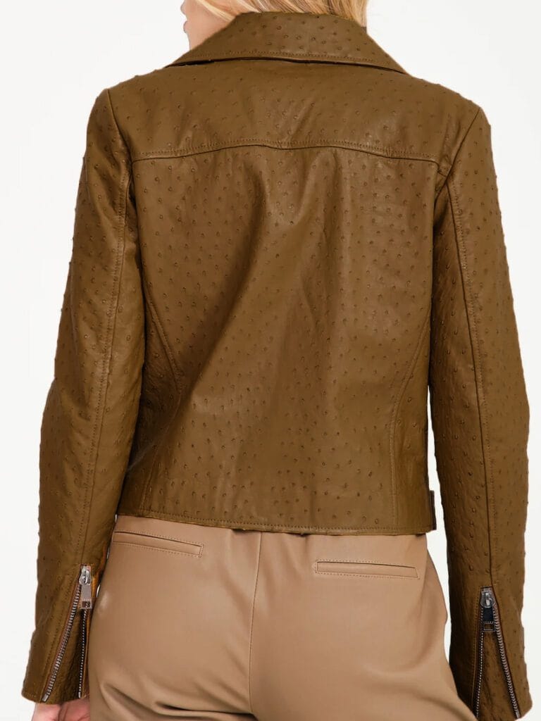 brown ostrich leather ladies jacket back