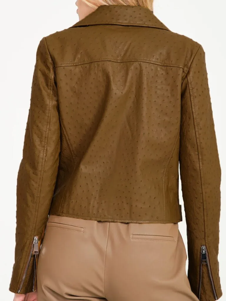 brown ostrich leather ladies jacket back brown ostrich leather ladies jacket back