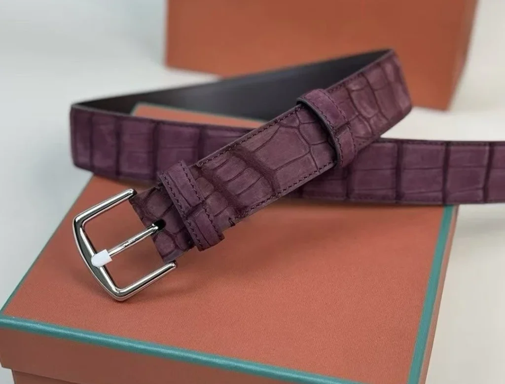 burgundy nubuck crocodile belt