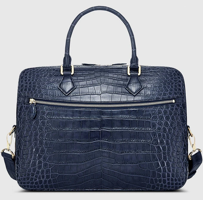 经典蓝色鳄鱼皮公文包男士