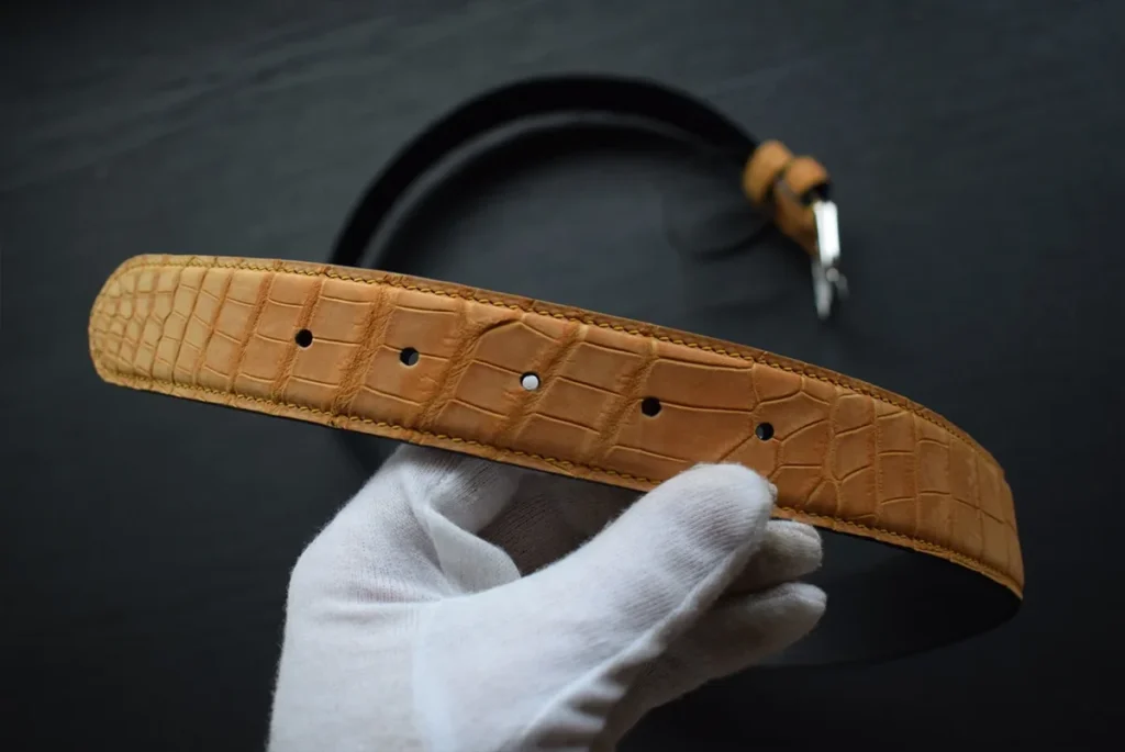 cognac nubuck crocodile belt