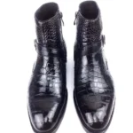 Crocodile belly leather man round toe buckle strap office ankle boots designer men s cowboy