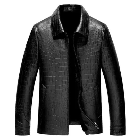 crocodile leather jacket long design men black