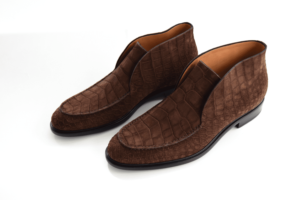 scarpe di coccodrillo uomo basso marrone