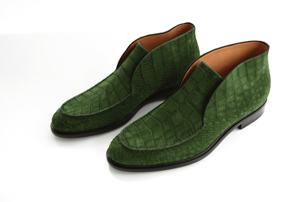 scarpe di coccodrillo uomo basso verde