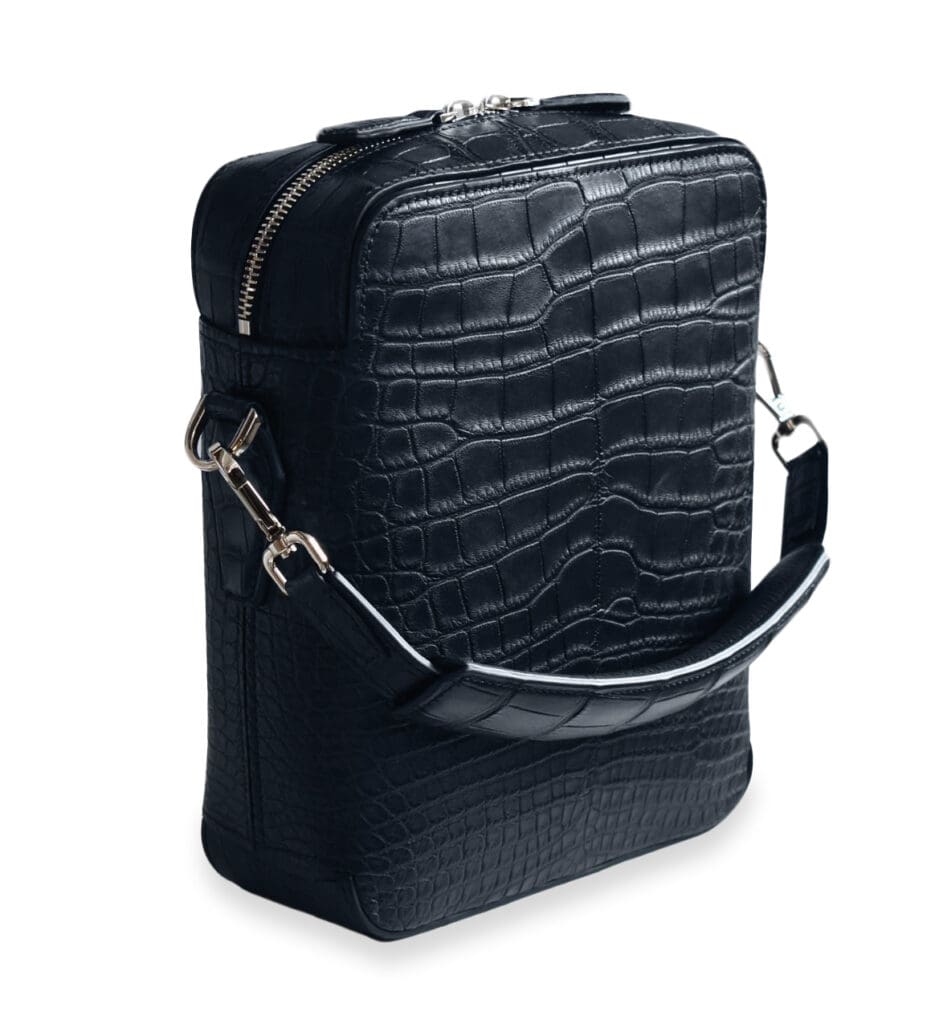 dark blue crocodile crossbody bag