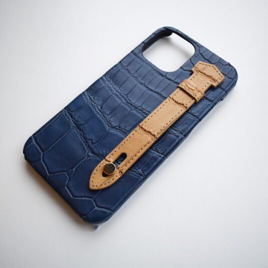 dark blue crocodile iphone case 14 pro max with strap