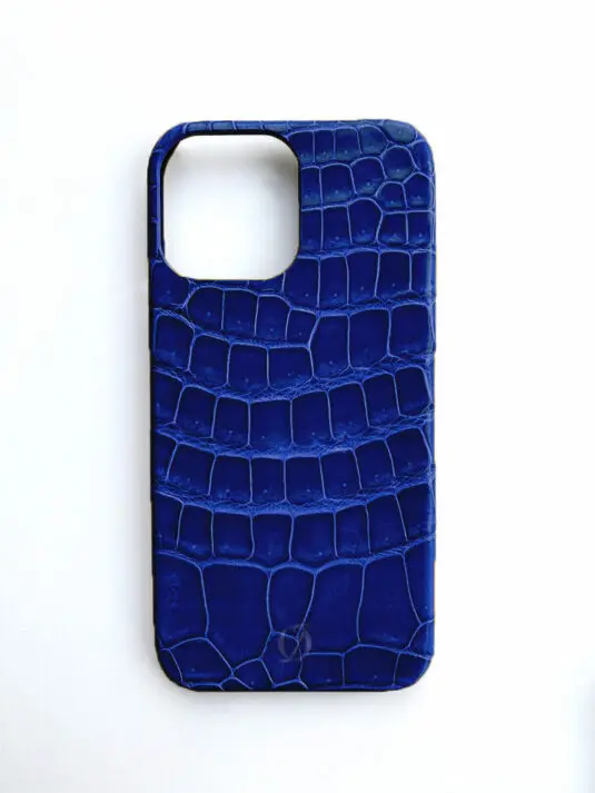 dark blue crocodile leather iphone case 14 pro max glossy