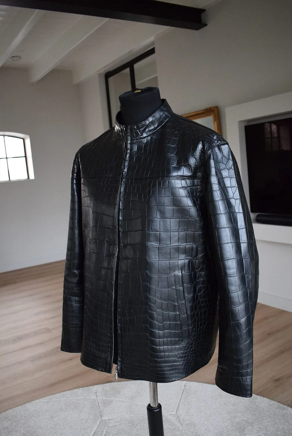 front crocodile jacket black
