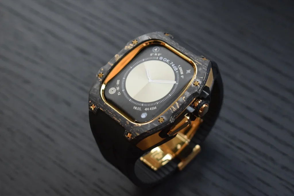 علبة ساعة أبل من الكربون الذهبي مقاس 34