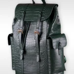 green leather backpack crocodile