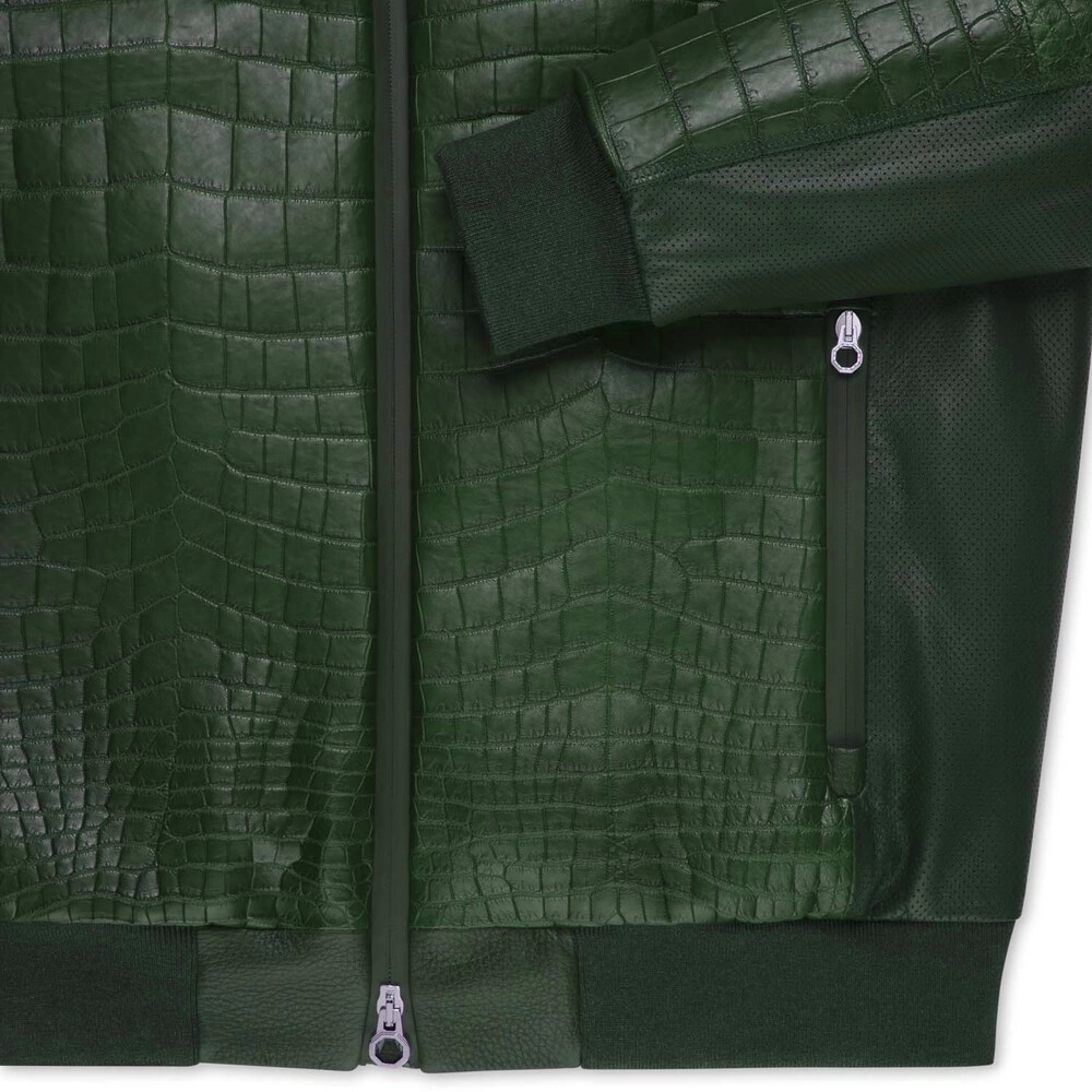 green crocodile jacket leather close