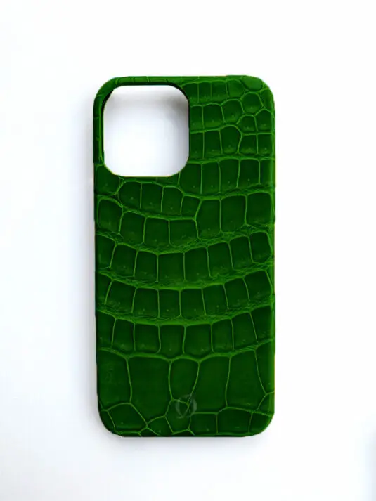 green crocodile leather iphone case 14 pro max glossy